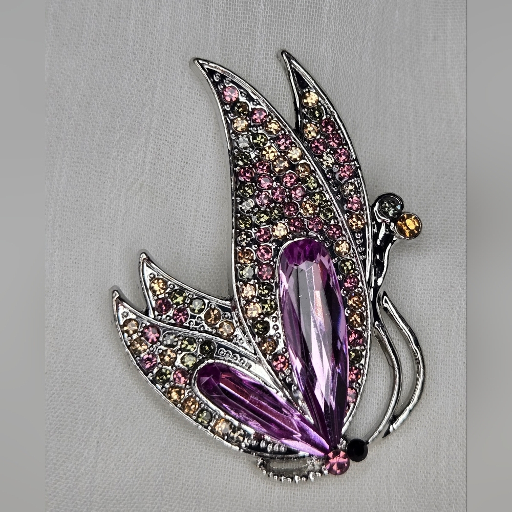 Sparkling Butterfly Brooch with Purple and Pink Crystals